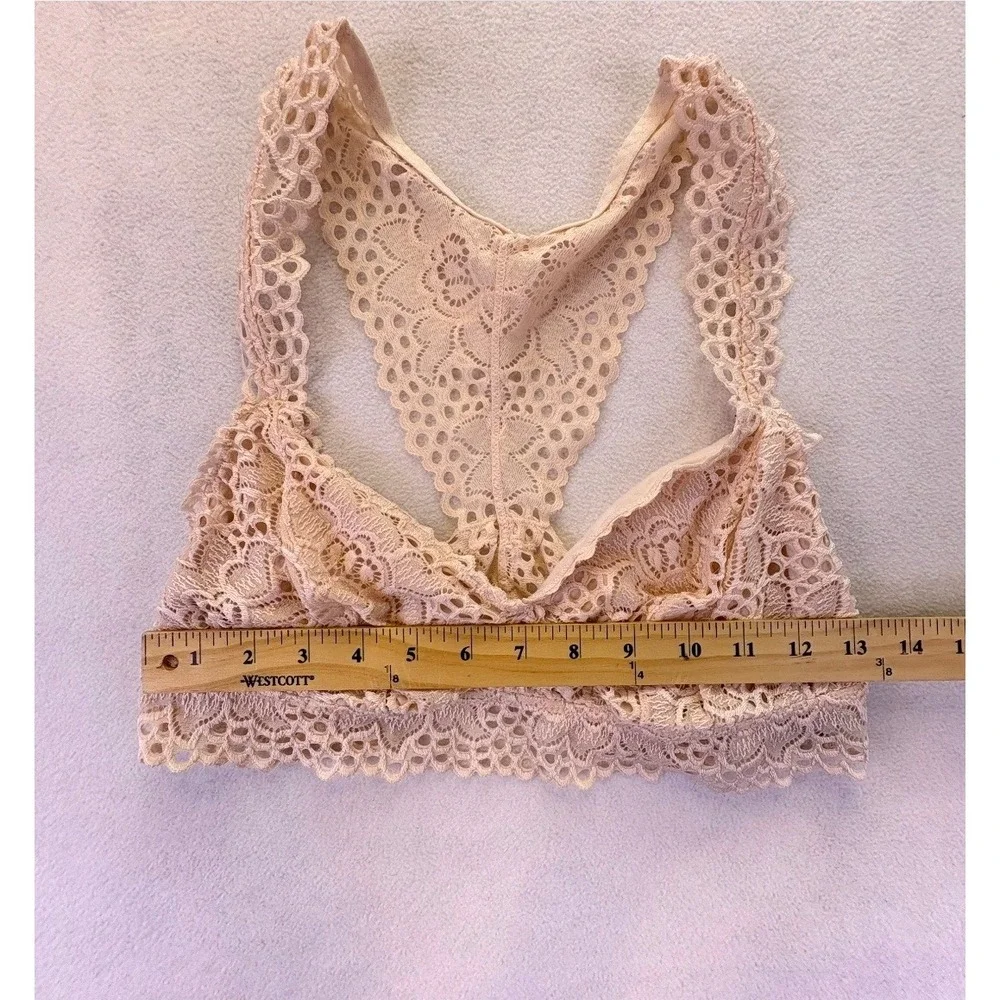 Aerie Peach Floral Lace Racerback Bralette XL Coquette Eyelet Scalloped Trim